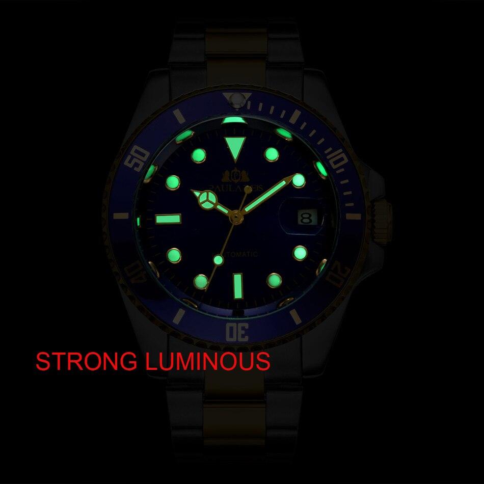 Automatic Self Wind Mechanical Stainless Steel Strap Gold Silver Blue Green Red Black Dial Date Strong Luminous Luxury Men Watch