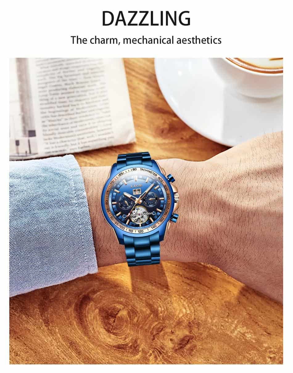 Sport Automatic Watches Mens 2020 LIGE Top Brand Luxury Tourbillon Men Mechanical Wristwatch For Man All Steel Waterproof Clock