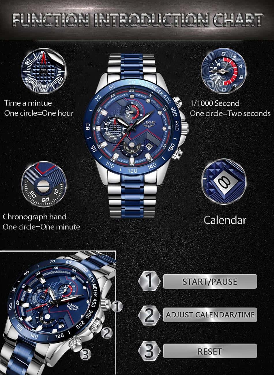 2020 LIGE Mens Watch Top Brand Luxury Fashion Business Watch Men's Mechanical Watch Calendar Waterproof Clock reloj hombre+Box