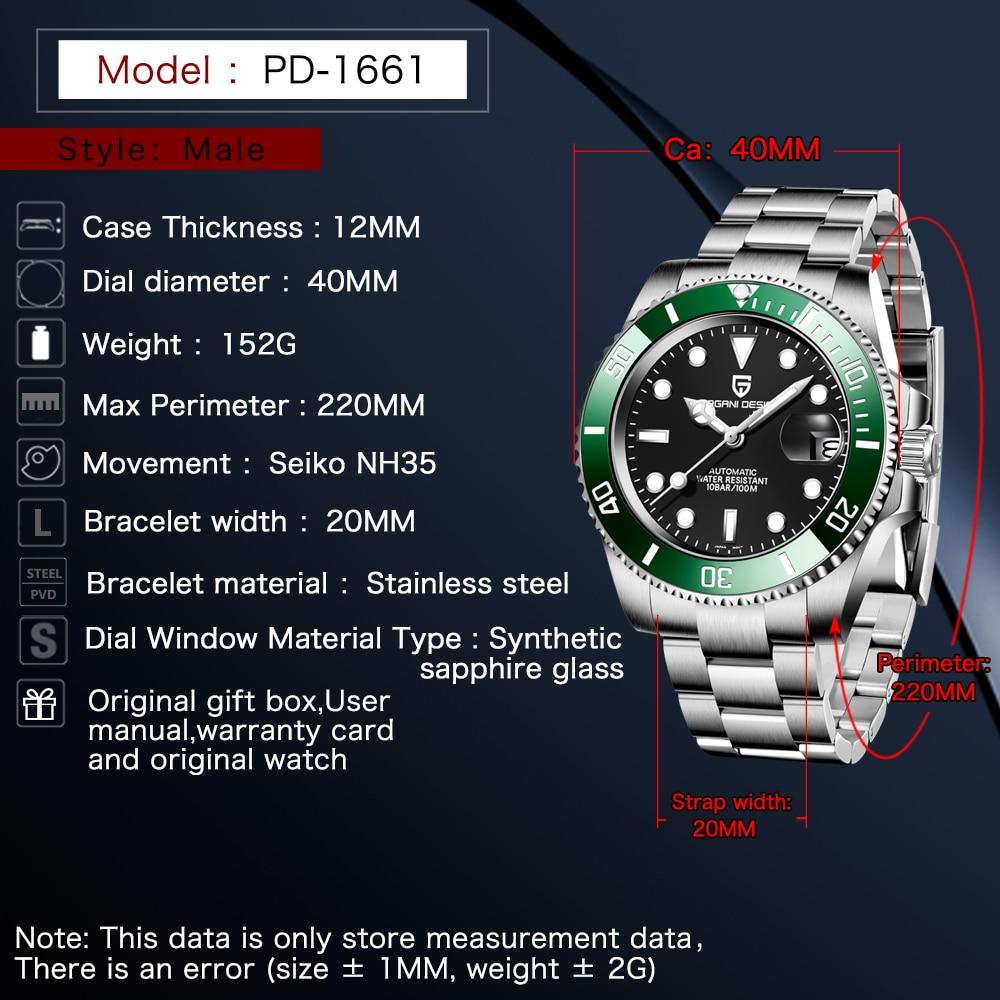 PAGANI DESIGN Top Men's Watch Luxury Automatic Mechanical Watch Brand New Stainless Steel Waterproof Military Steeldive Clock