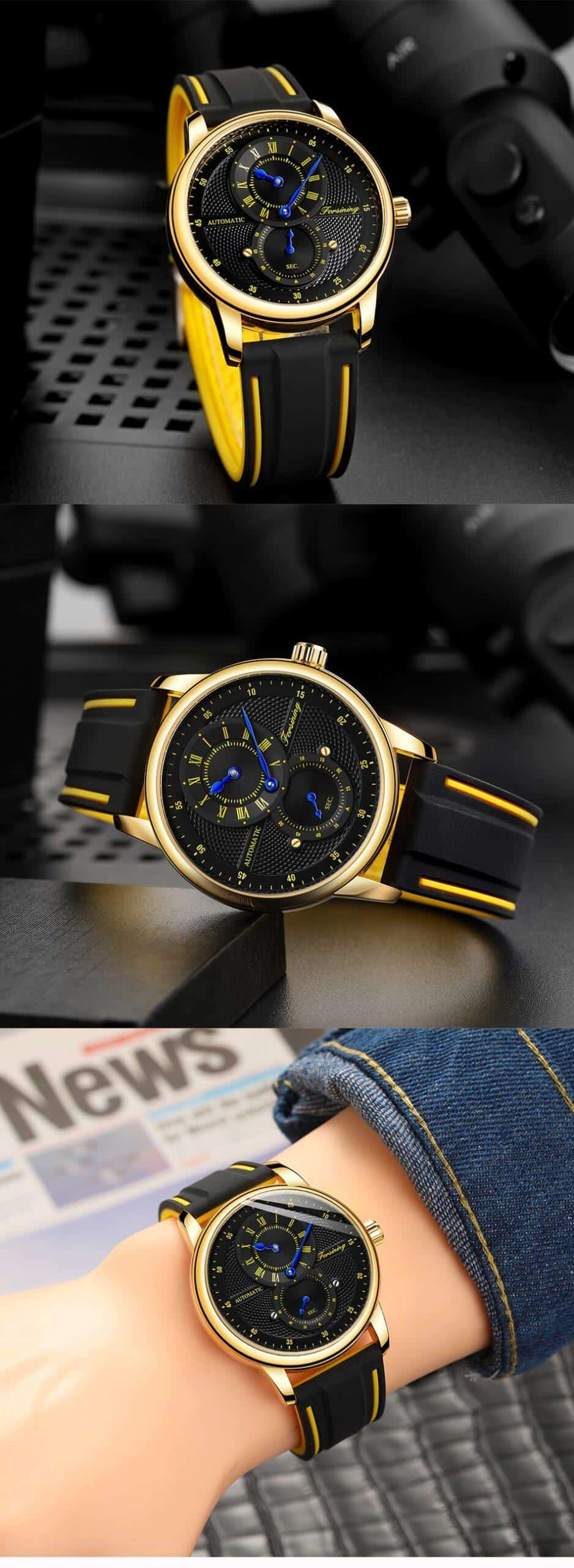 Forsining Luxury Men White Blue Automatic Wristwatch Transparent Mechanical Watch Silicone Band Sport Clock Relogio masculino