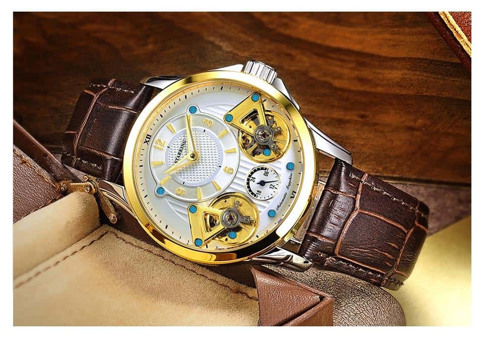 2021 Trend Man Mechanical Fallow Leather Strap Waterproof Noctilucent Threesome Wheel Men'S Watches AM0218