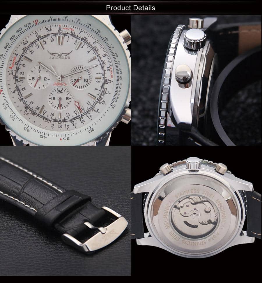 JARAGAR Luxury Top men mechanical watches automatic 6 hands leather strap watches big dial for male wristwatches
