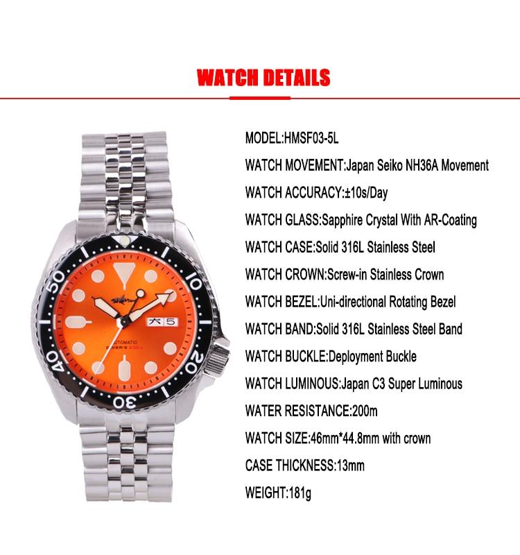 HEIMDALLR Sharkey Vintage Dive Watch Men Sapphire Ceramic Bezel 200M Water Resistance NH36 Automatic Movement Mechanical Watches