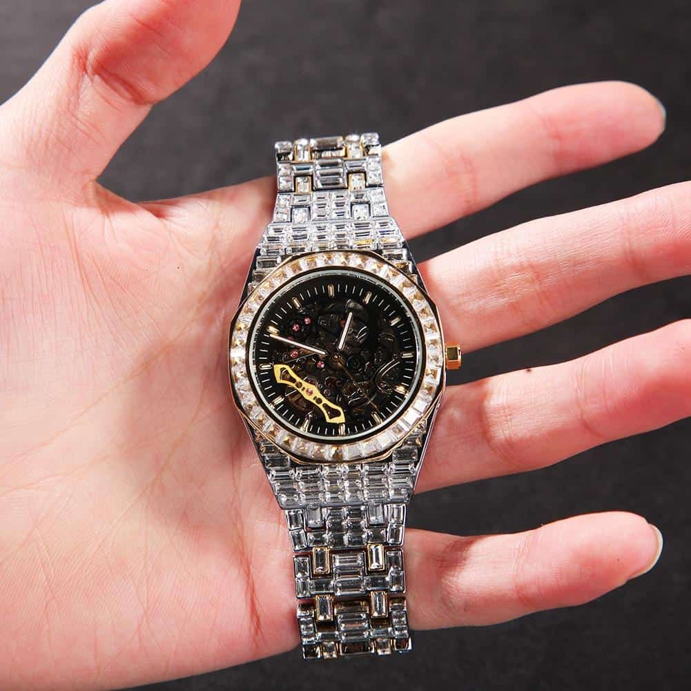 Uwin Fully Mechanical Watch Stainless Steel Waterproof Full Iced Out Minimalist Diamond Classic Designer Watches For Male
