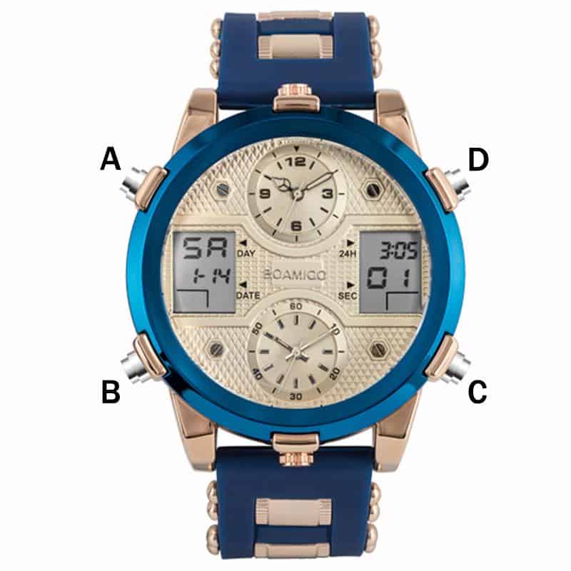BOAMIGO Mens Watches Top Luxury Brand Men Sports Watches Men's Quartz LED Digital 3 Clock man Male Wrist Watch relogio masculino