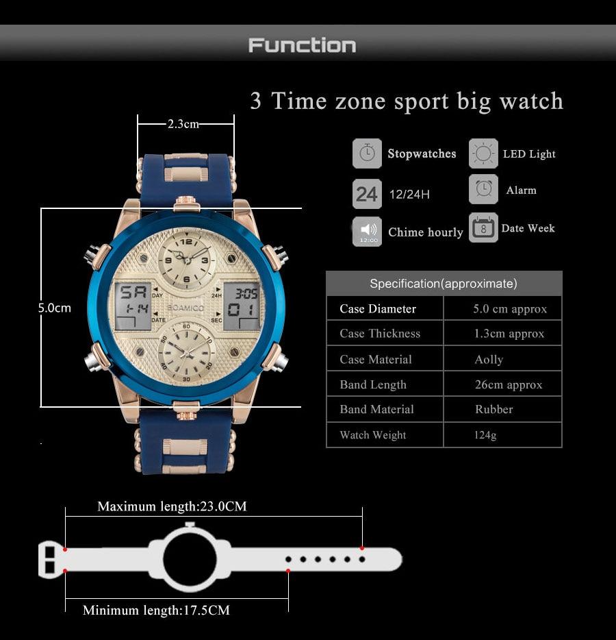 BOAMIGO Mens Watches Top Luxury Brand Men Sports Watches Men's Quartz LED Digital 3 Clock man Male Wrist Watch relogio masculino