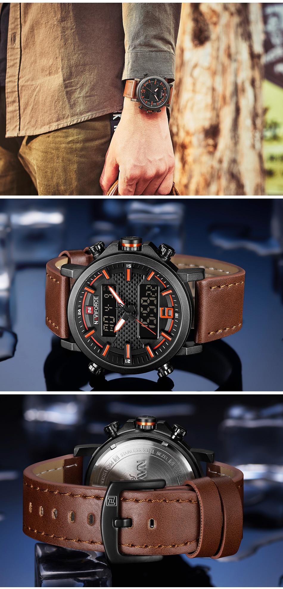2019 NAVIFORCE New Men's Fashion Sport Watch Men Leather Waterproof Quartz Watches Male Date LED Analog Clock Relogio Masculino