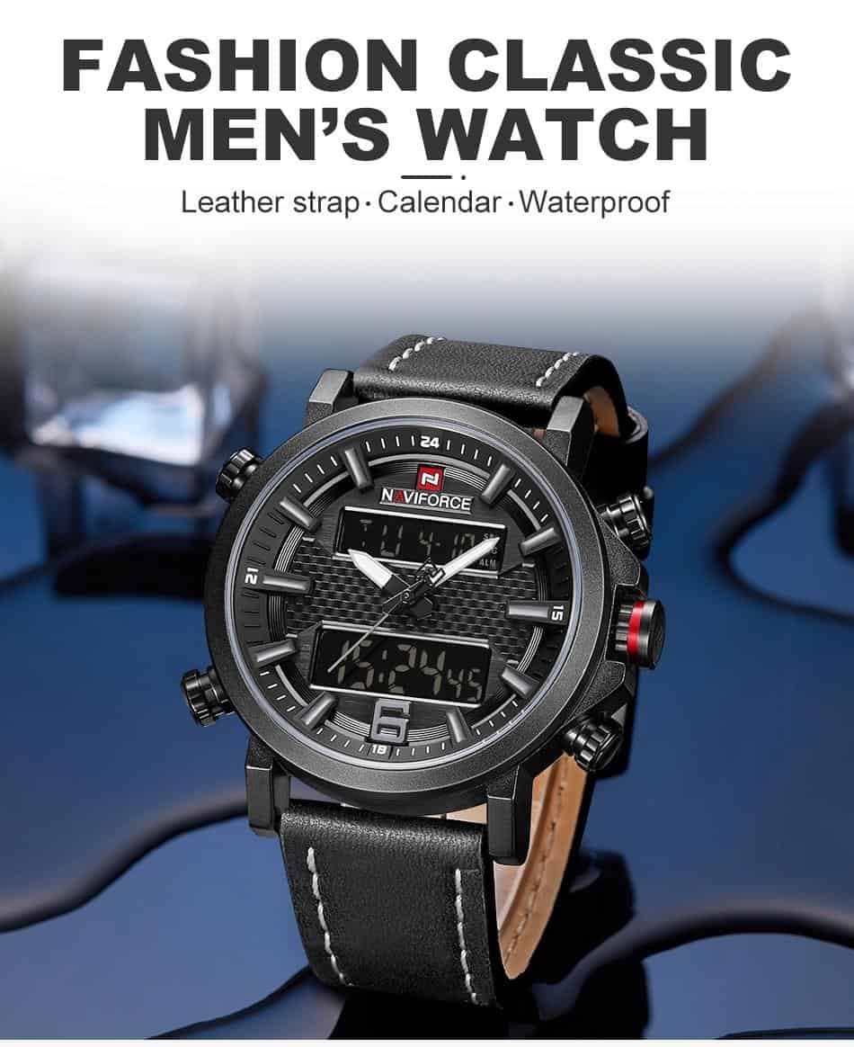 2019 NAVIFORCE New Men's Fashion Sport Watch Men Leather Waterproof Quartz Watches Male Date LED Analog Clock Relogio Masculino
