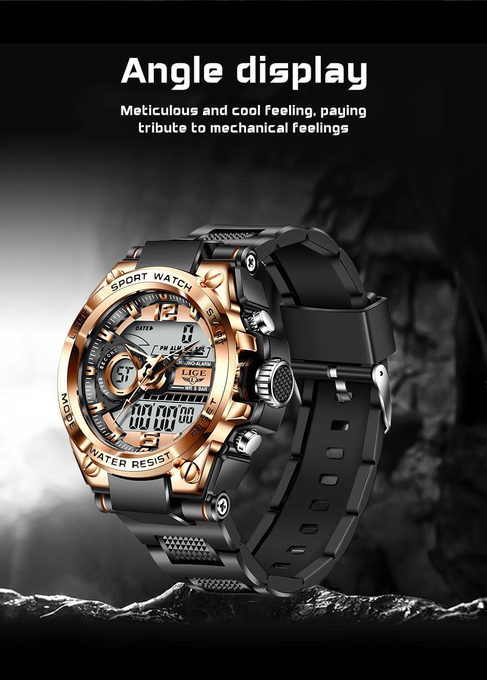 LIGE Sport Military Wrist Watch Men Watches Brand Male Watch For Men Clock Dual Display Wristwatch Army Outdoor Waterproof Watch