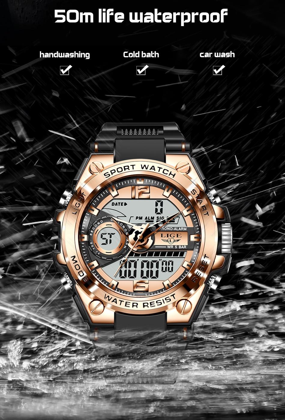 2021LIGE New Sport Men Quartz Digital Watch Creative Diving Watches Men Waterproof Alarm Watch Dual Display Clock erkek saat+Box