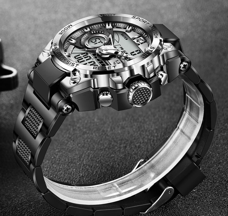 2021LIGE New Sport Men Quartz Digital Watch Creative Diving Watches Men Waterproof Alarm Watch Dual Display Clock erkek saat+Box