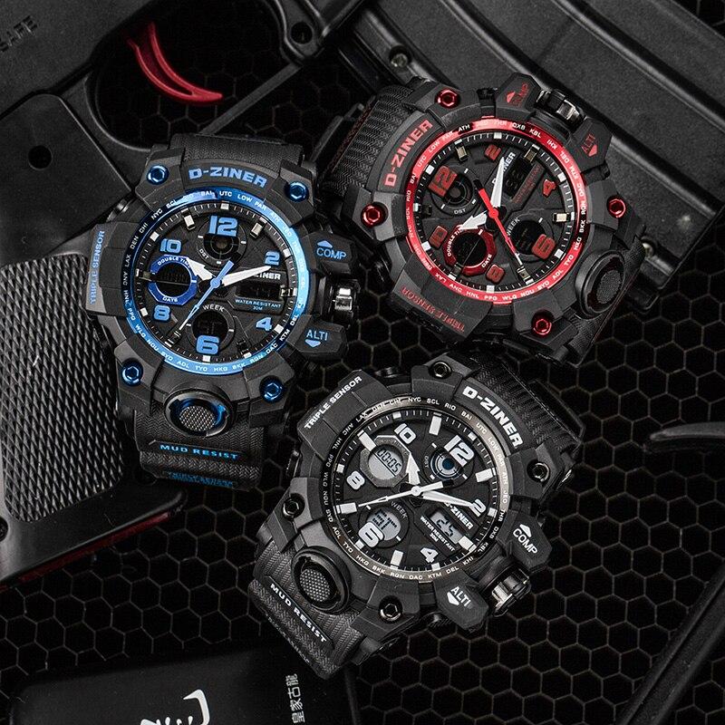 D-ZINER G Style Shock Watches Men Military Mens Watch Led Digital Sports Wristwatch Analog Quartz Watches MaleClock montre homme