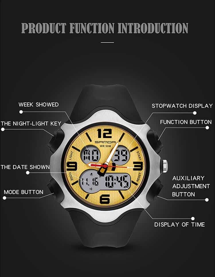 Fashion Sanda Top Brand Outdoor Sport Watch Men Clock Quartz Watches Male Date Alarm Chrono 5bar Waterproof Reloj Hombre