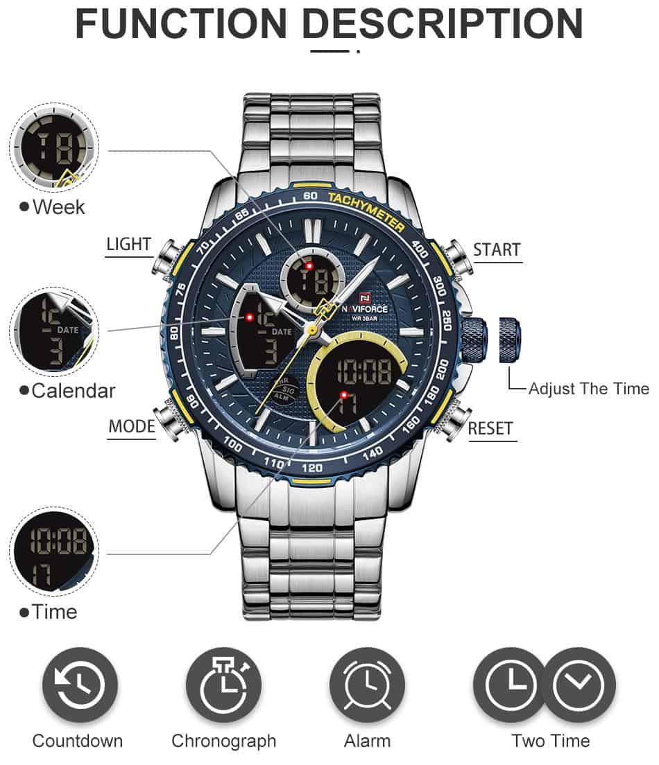 NAVIFORCE Men Watch Top Luxury Brand Big Dial Sport Watches Mens Chronograph Quartz Wristwatch Date Male Clock Relogio Masculino