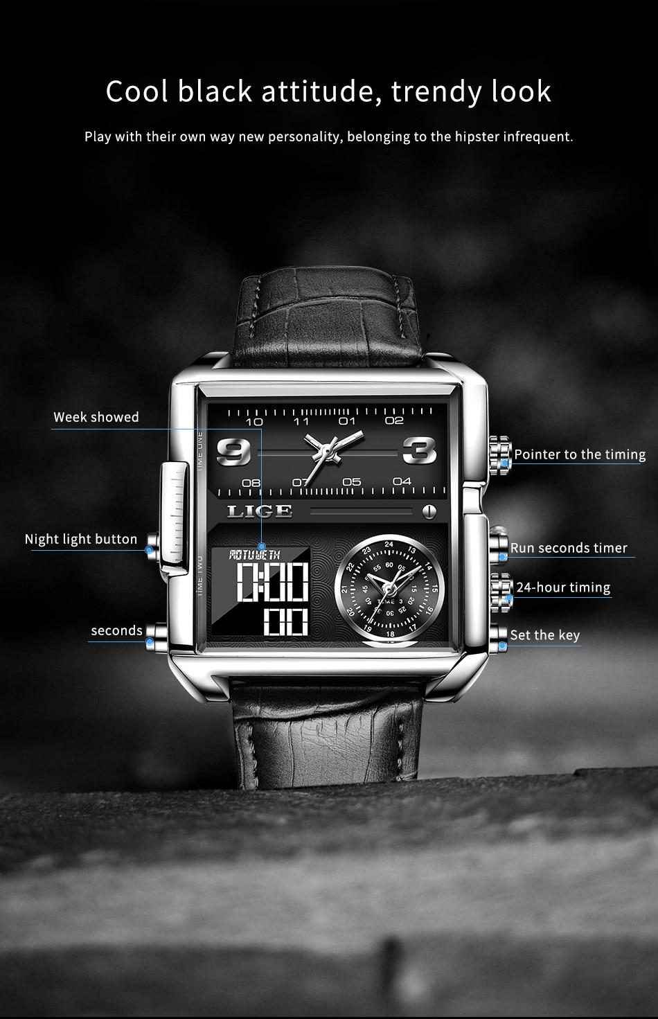 2021 LIGE Sports Watch Men Top Luxury Brand Waterproof Wristwatch Men Quartz Analog Military Digital Watches Relogio Masculino