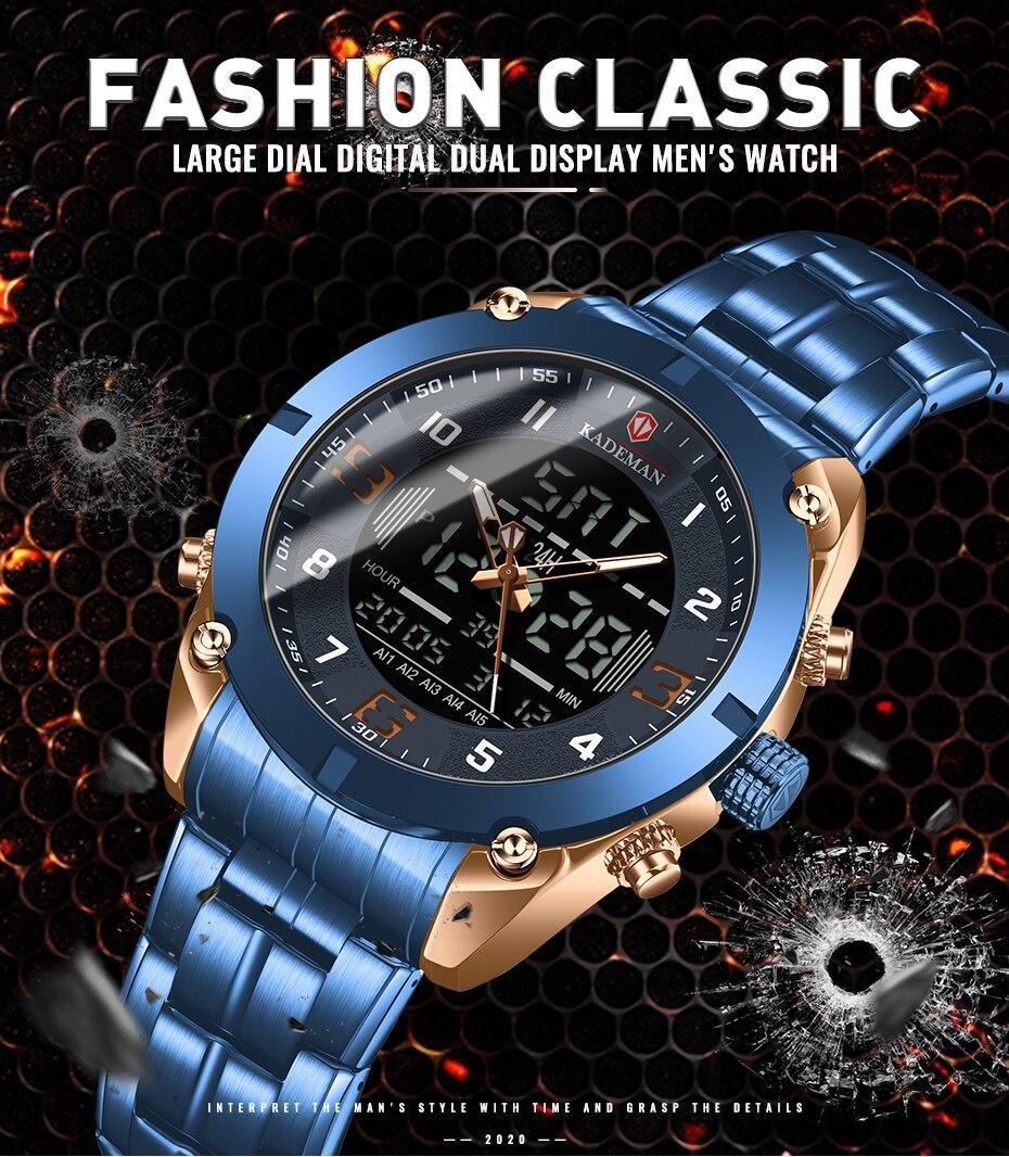 KADEMAN Men Watch Top Luxury Brand Men’s Sports Military Watches Full Steel Waterproof Quartz Digital Clock Relogio Masculino