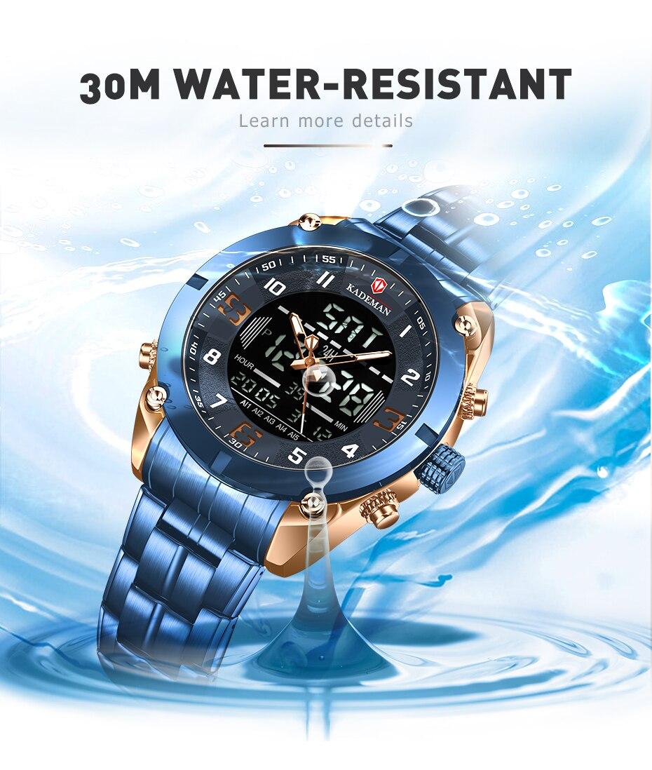 KADEMAN Men Watch Top Luxury Brand Men’s Sports Military Watches Full Steel Waterproof Quartz Digital Clock Relogio Masculino