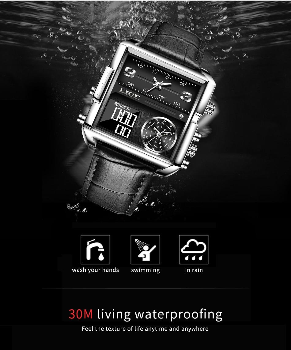 2021 New Casual Leather Mens Watches Top Brand Luxury Double Quartz Watch For Men Waterproof Week Date Electronic Digital Clock