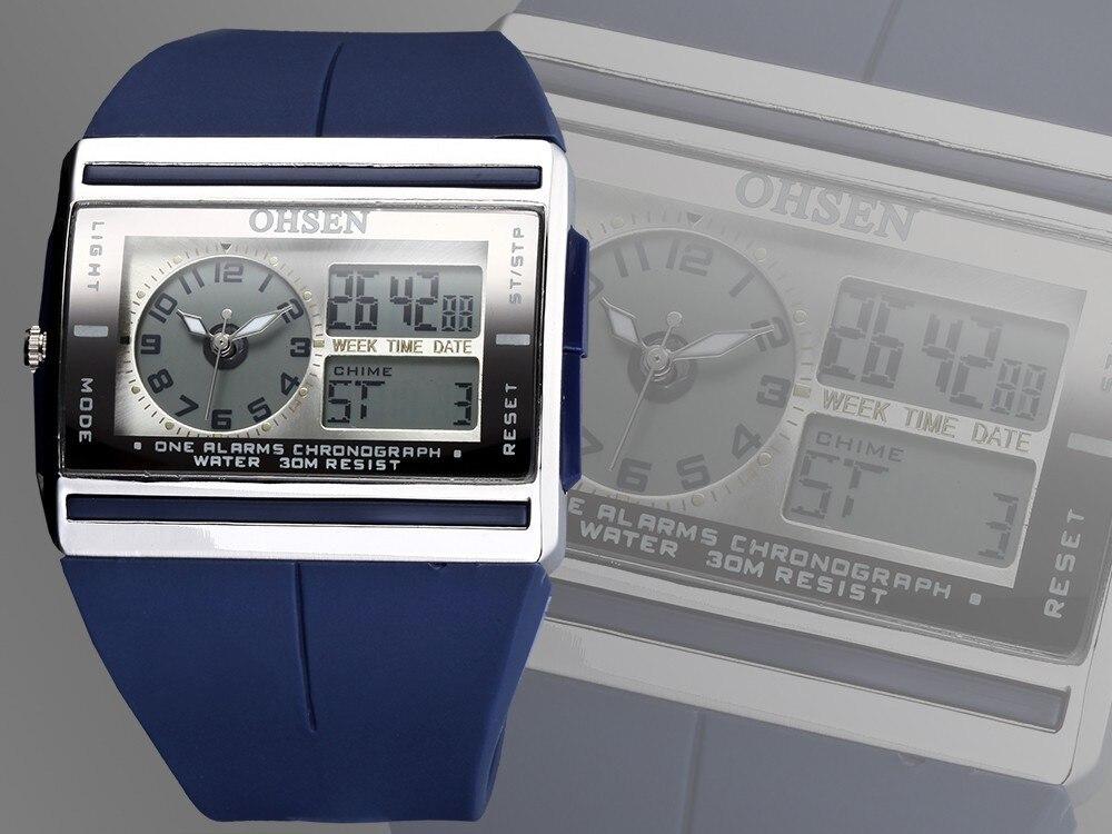 OHSEN Men Wristwatches Big Dial Dual Display Quartz Wristwatches Rubber Band Men's Watches relogio masculino reloj hombre