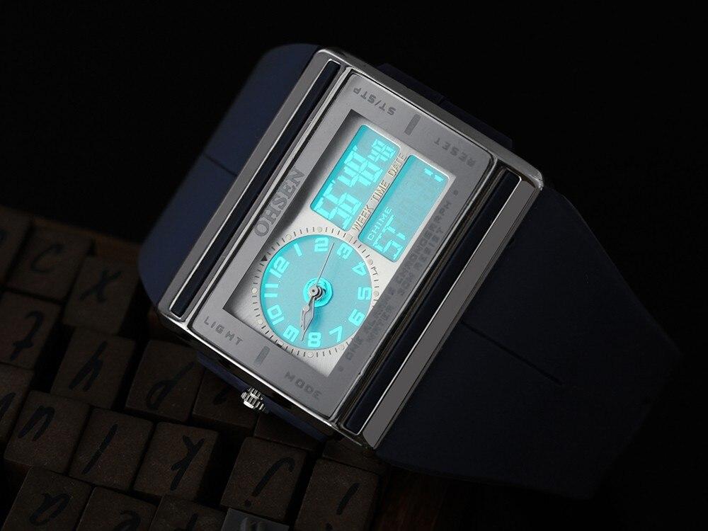 OHSEN Men Wristwatches Big Dial Dual Display Quartz Wristwatches Rubber Band Men's Watches relogio masculino reloj hombre