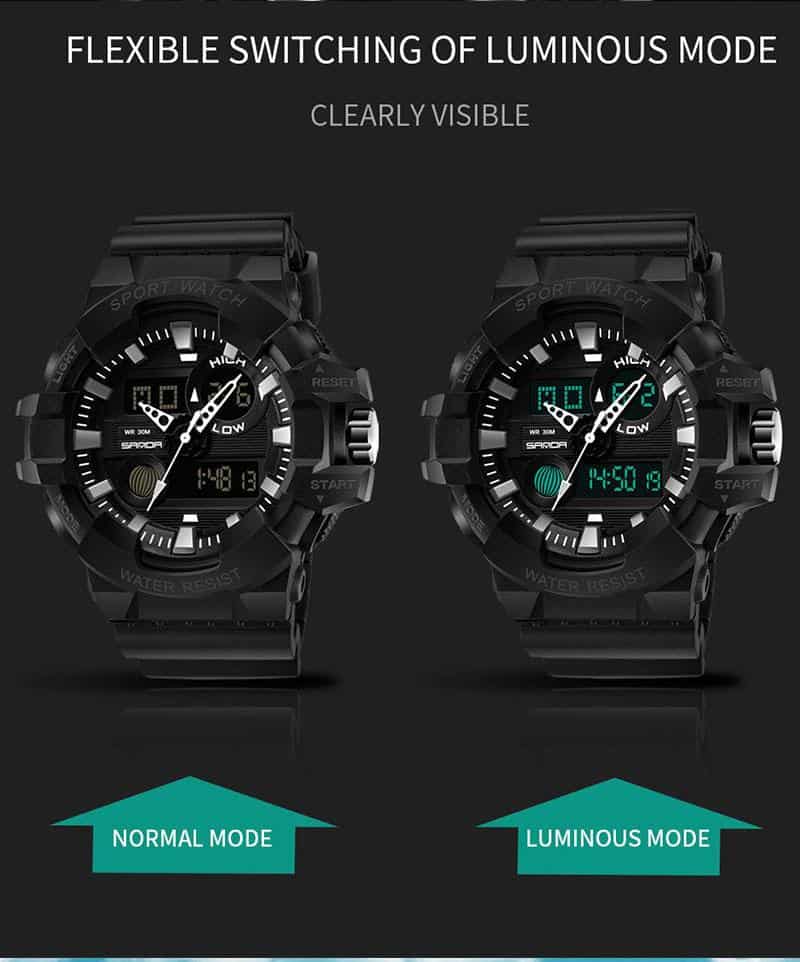 SANDA Brand Wrist Watch Men Watches Military Army Sport Waterproof Wristwatch Dual Display Male Watch For Men Clock Outdoor Hour
