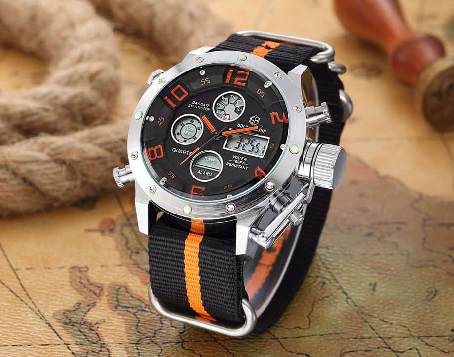 GOLDENHOUR Sports Watches Men Analog Digital Army Military LED Display Men Watches Clock Male Quartz Watch Relogio Masculino