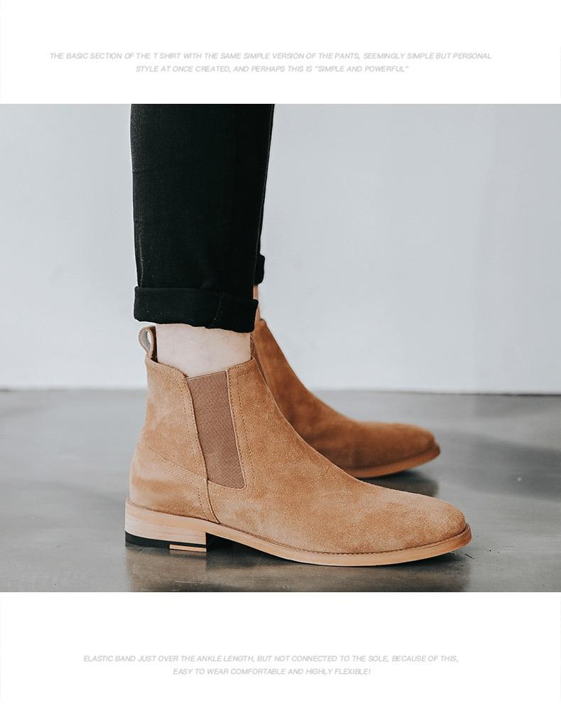 Misalwa Authentic Pure Leather Cow Suede Pointy Men Chelsea Boots Luxuries British Spring Vintage Ankle Brown Sand Boots Men