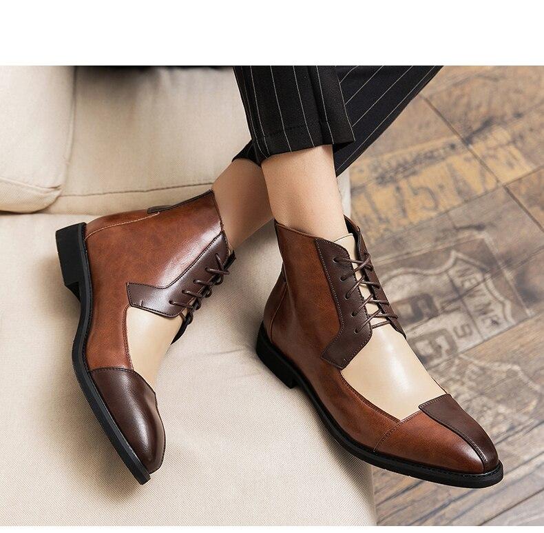 38-48 Splicing Oxford Men Boots Misalwa High Top PU Leather Trend Casual Shoe Green Brown British Party Fashion Men Boot Vintage