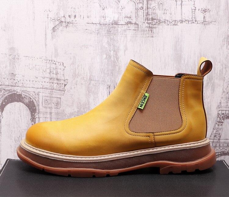 ERRFC Designer Trending Mens Yellow Chelsea Boots High Top Round Toe Slip On Concise Trending Leisure Shoes Warm Winter 38-43