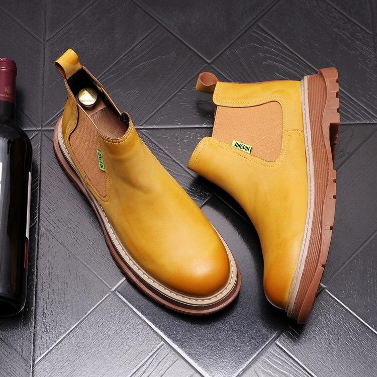 ERRFC Designer Trending Mens Yellow Chelsea Boots High Top Round Toe Slip On Concise Trending Leisure Shoes Warm Winter 38-43