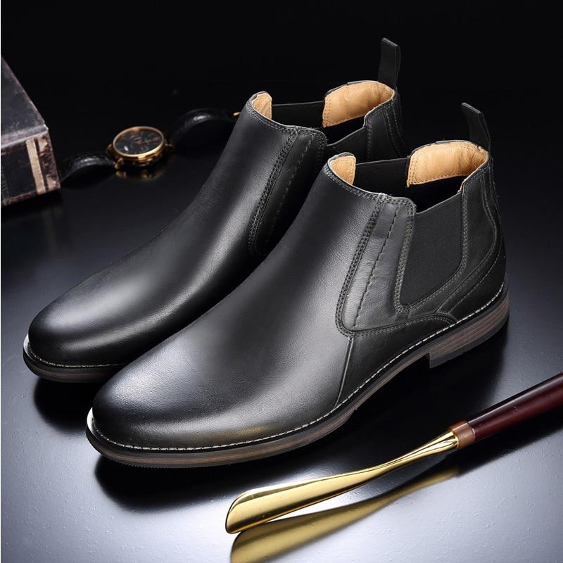 Flat Winter Brand Men Chelsea Boots Ankle Genuine Cow Leather Man Shoes Slip-on Casual Martin Botas Male Footwear Large Size 47