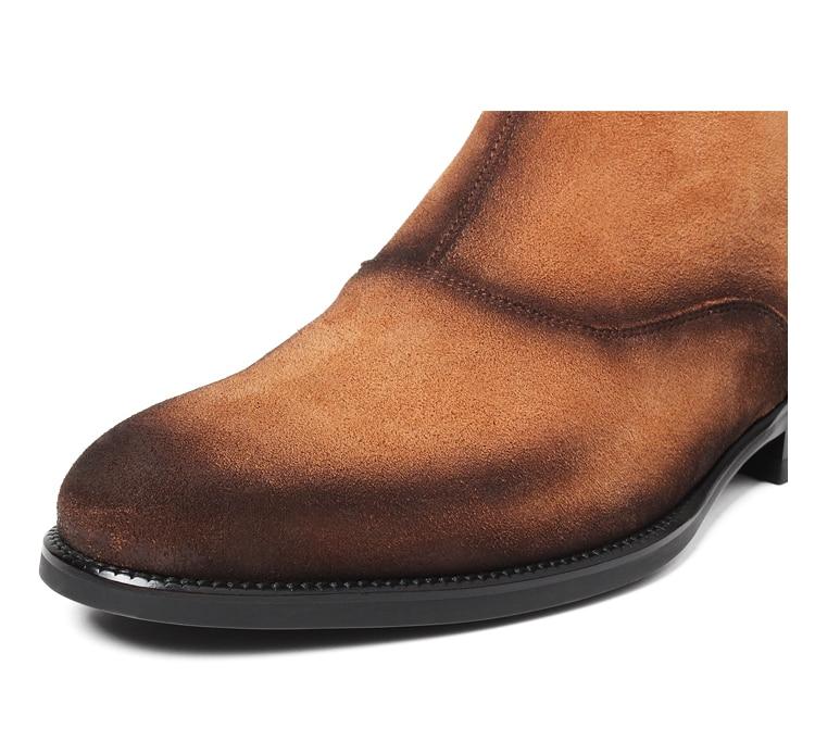 Vikeduo Hand Made Official Design Famous Brand Footwear Dress Shoes Made Brown Men Suede Chelsea Boots