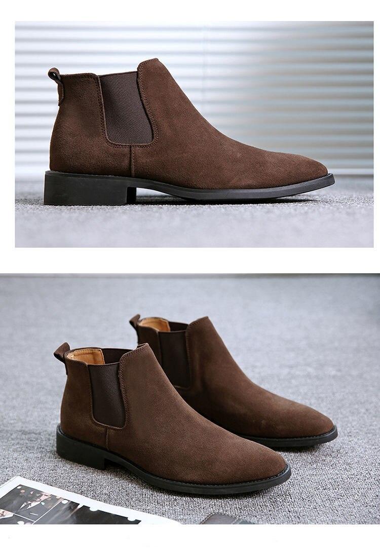 Korean style mens casual chelsea boots breathable cow suede leather shoes streetwear cowboy boot spring autumn ankle botas male