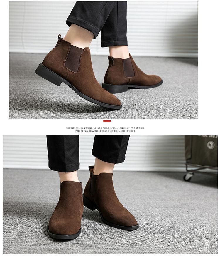 Korean style mens casual chelsea boots breathable cow suede leather shoes streetwear cowboy boot spring autumn ankle botas male