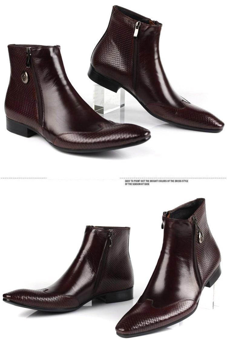 Fashion Double Zip Boots Mens Burgundy Leather Ankle Boots Pointed Toe Black Leather Cowboy Boots Euro 45 Outdoor Shoes Italian
