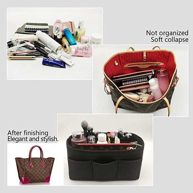 Cosmetic Bags with zipper,Make up Organizer Insert Bag For Handbag,Travel Portable Felt Bag Inner Purse Fits in Speedy Neverfull