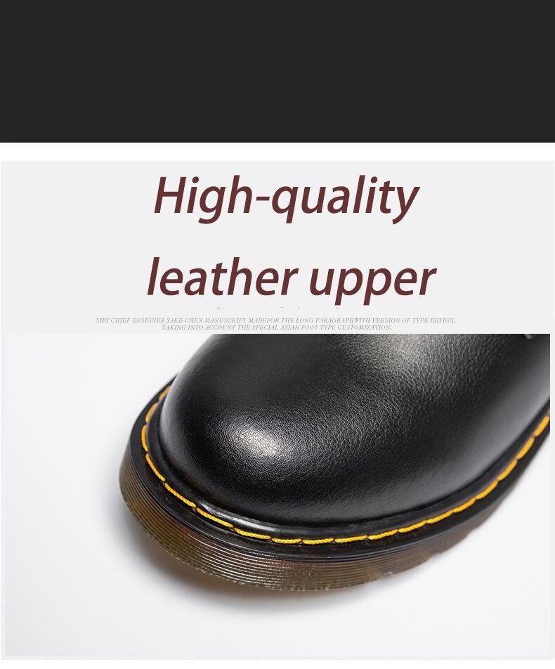 Marten Boots 25cm long-barreled Ladies Genuine Leather Ankle Winter Fur Lining Female Motorcycle Boots Couple Shoes Size 35-47