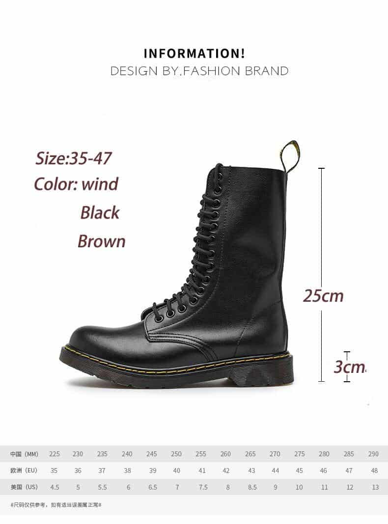 Marten Boots 25cm long-barreled Ladies Genuine Leather Ankle Winter Fur Lining Female Motorcycle Boots Couple Shoes Size 35-47