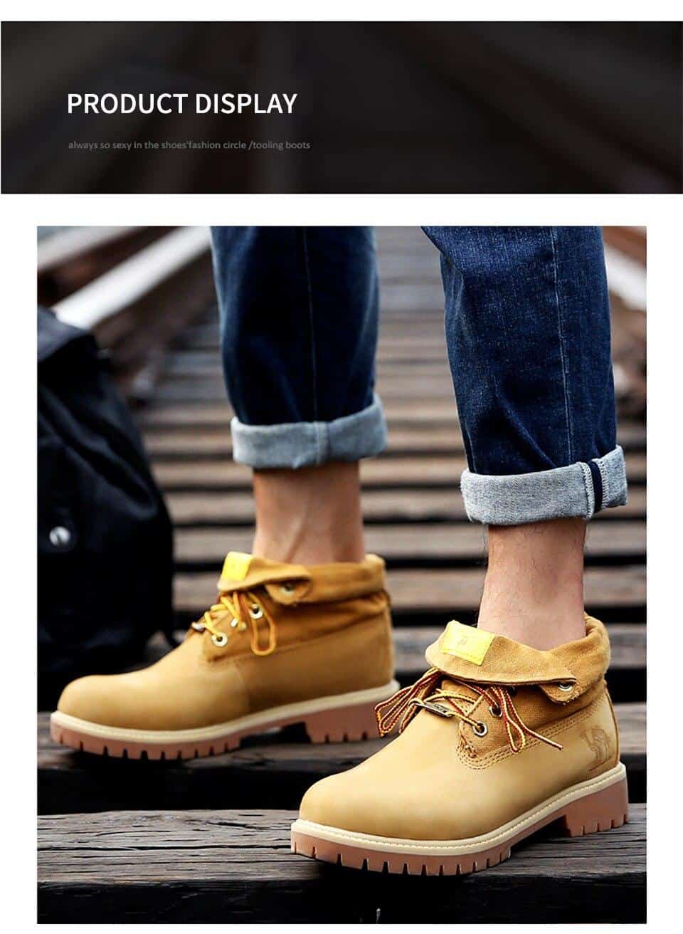 CAMEL New Men Winter Boots Male Wild Tooling Ankle Short Boots Genuine Leather Boots Yellow Cuffed Double Use Fashion Men Shoes