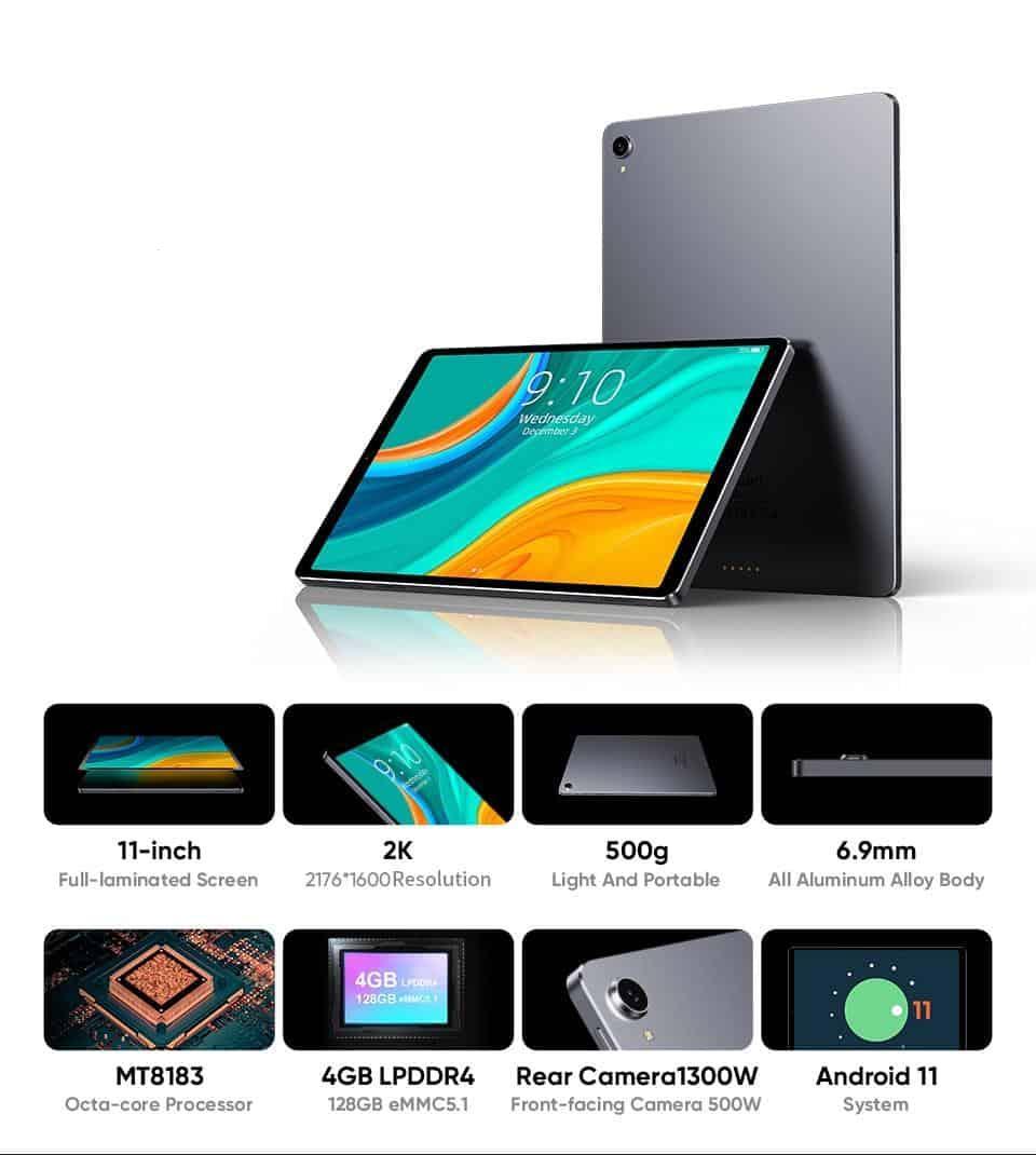 CHUWI HiPad Plus 2K IPS screen 11inch Tablets MT8183V/A Octa Core 4GB RAM 128G ROM Android 11.0 system 2.4G+5G Dual band wifi