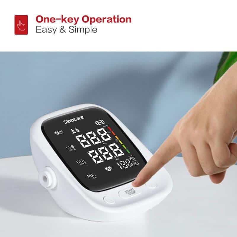 Sinocare Portable Blood Pressure Monitor Tonometer Automatic Upper Arm LED Monitors Sphygmomanometers BP Heart Rate Pulse Meter