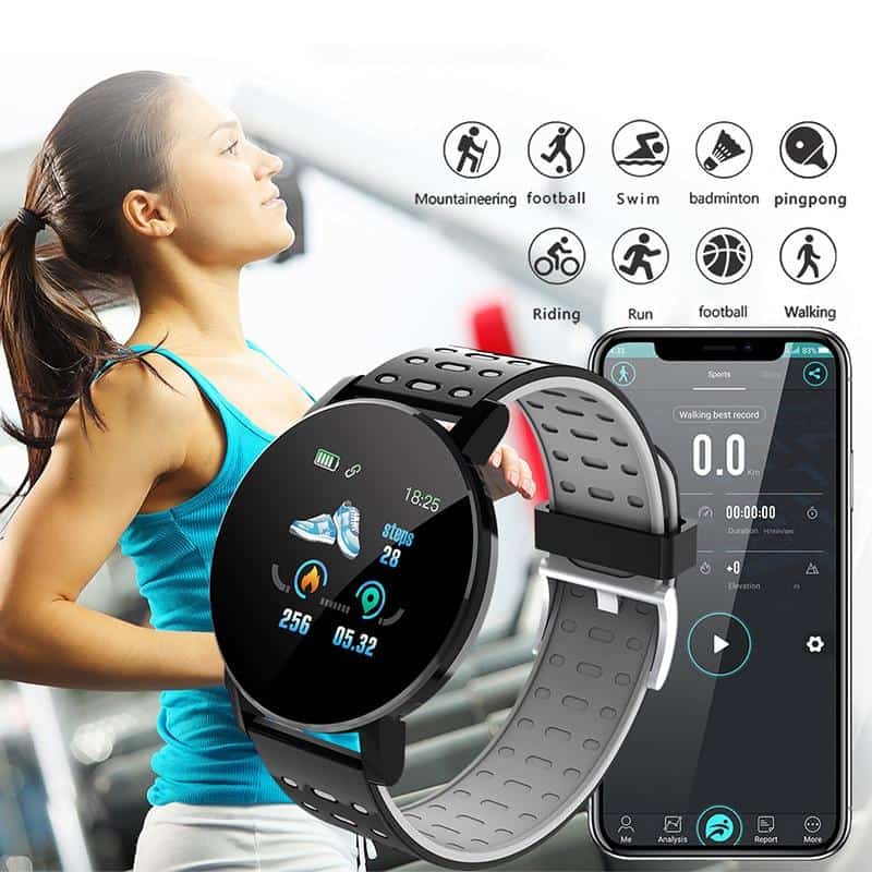 New 119 Plus Smart Watch Men Women Blood Pressure Waterproof Sport Round Smartwatch Smart Clock Fitness Tracker for Android IOS