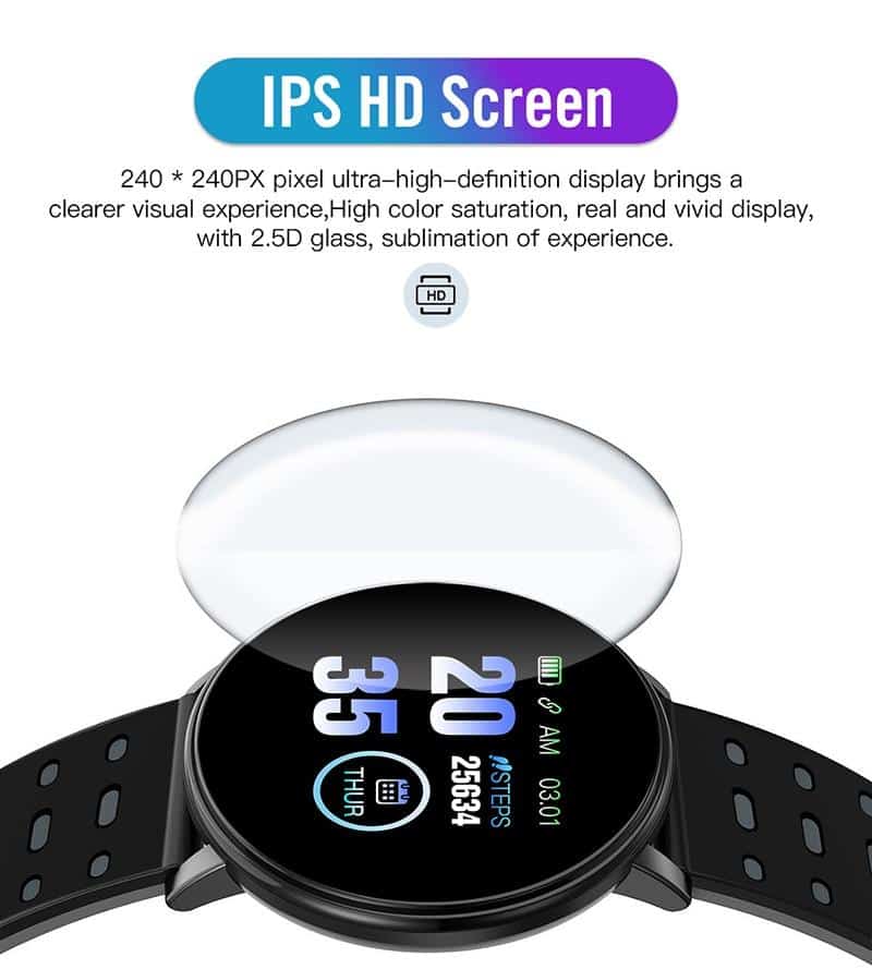 New 119 Plus Smart Watch Men Women Blood Pressure Waterproof Sport Round Smartwatch Smart Clock Fitness Tracker for Android IOS