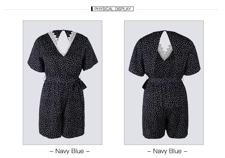 New summer plus size jumpsuit for women large short sleeve loose print dot lace blue V neck short jumpsuits belt 4XL 5XL 6XL 7XL