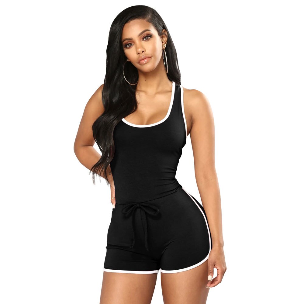 Sexy Sport Short Jumpsuit Playsuit 2020 Summer Women Bodycon Sleeveless Party Romper Trousers Lace Up Jumpsuit