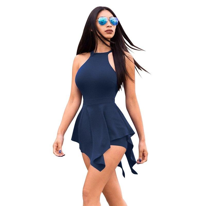 Solid Color Summer Short Jumpsuit Romper Bodysuit Women Sexy Bodycon Female Overalls Cutout Ruffles Sexy Playsuit Beachwear 2018