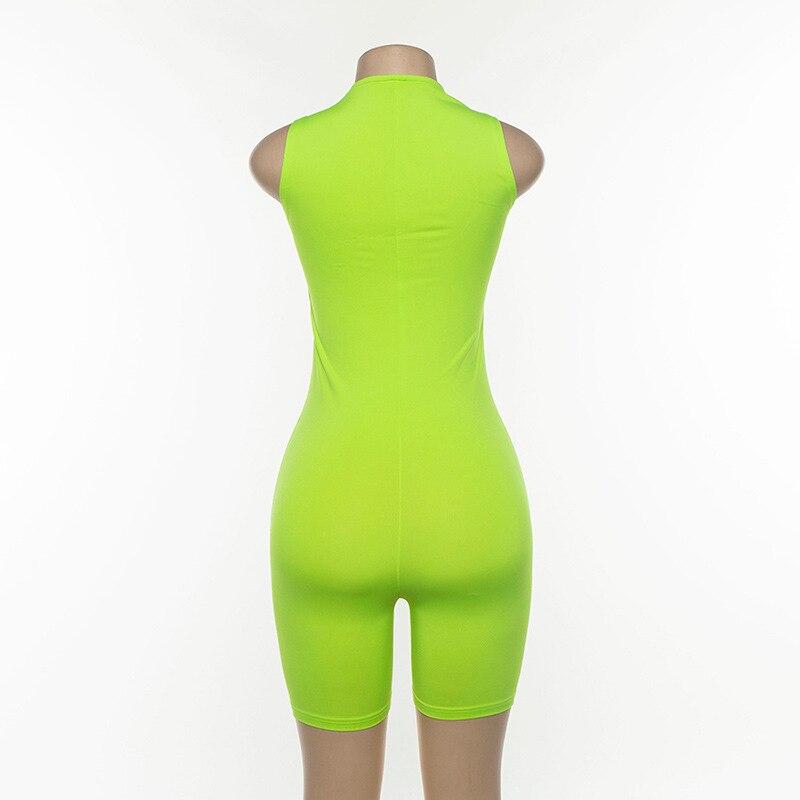 Neon Green Bodysuit Women Sleeveless Zipper Fly High Waist Skinny Jumpsuits Summer Chic Streetwear Lady Sport Hot Playsuit