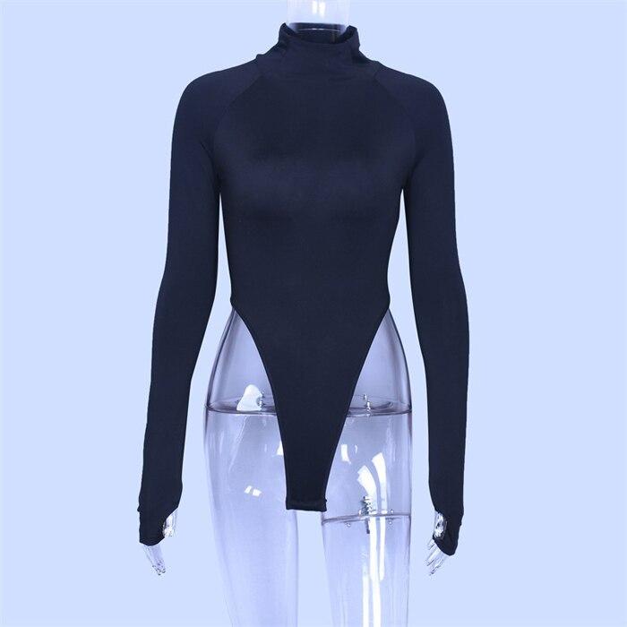 Spring Black Fluorescent Green Turtleneck Long Sleeve Bodysuit Women New Bodycon Rompers Skinny High Cut Out Thong Bodysuits 2XL