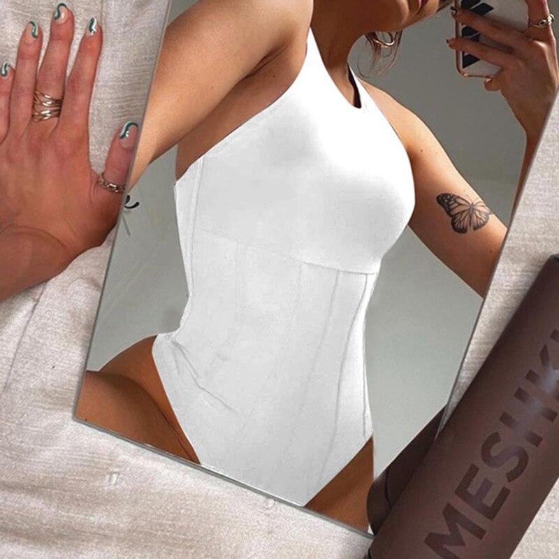 Lady Skinny Halter Corset Bodysuit Tops New Summer Sling Playsuit Backless Sports Sexy U Neck Jumpsuit Overalls One Piece Basic